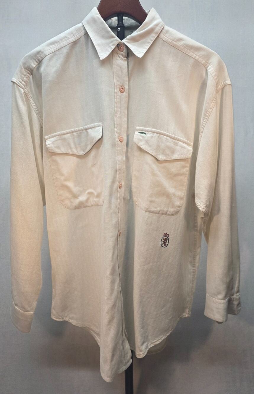 Vintage‎ Andrew Sport Men's Large Shirt Cream 100%Cotton Long Sleeve Lion Crest